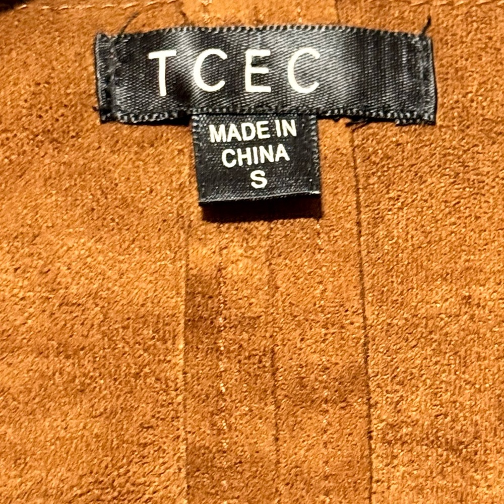 TCEC Faux Suede Brown Tan Fringe Western Festival Sleeveless Open Front Vest - Picture 5 of 6